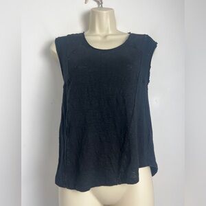 Rebecca Taylor XS 100% Linen Black Ladder Stitch Detail Sleeveless‎ Blouse Top